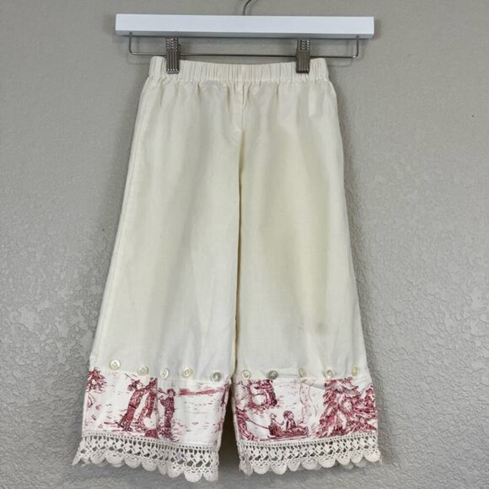 Girls Pull On Pants Christmas Holiday Winter Snowman Scene Print Crochet Hem